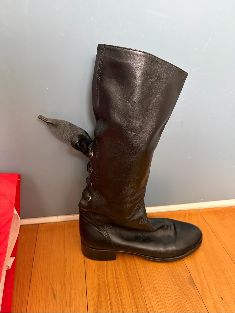 Valentino Black Leather Over-the-Knee Boots with Back Lace Detail - Picture 4 of 4
